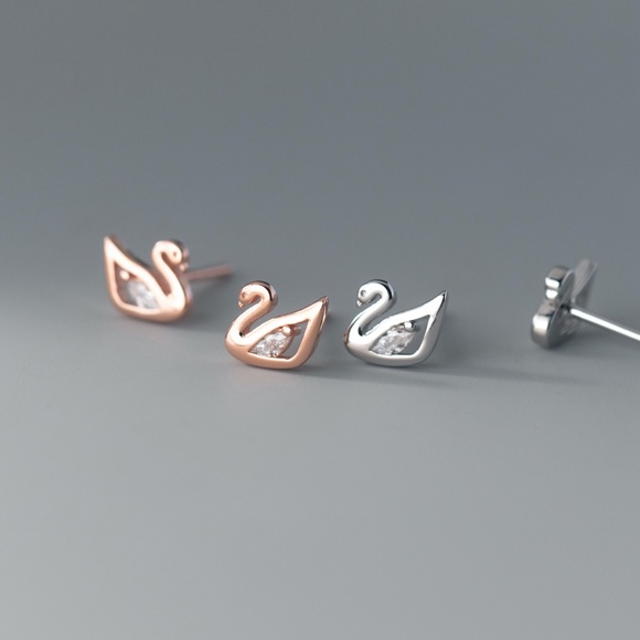 Sterling Silver Swan Bird Earrings (Also comes in Rose Gold) - Picture 2 of 6